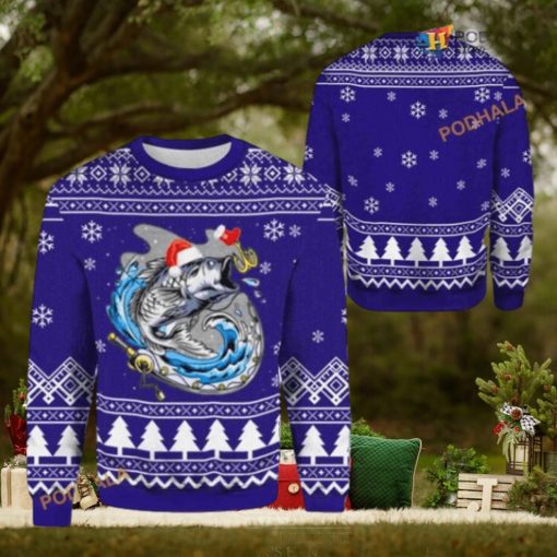 Merry Fishmas Bass Fish Fishing 3D Cute Ugly Christmas Sweater