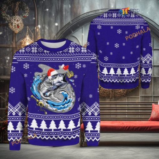 Merry Fishmas Bass Fish Fishing 3D Cute Ugly Christmas Sweater