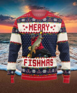 Merry Fishmas Gift For Fishing Lovers Personalized Photo Ugly Sweater