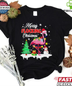 Merry Flocking Christmas Flamingo pink in Santa hat Xmas shirt 2 Merry Flocking Christmas Flamingo pink in Santa hat Xmas shirt