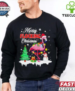 Merry Flocking Christmas Flamingo pink in Santa hat Xmas shirt 3 Merry Flocking Christmas Flamingo pink in Santa hat Xmas shirt