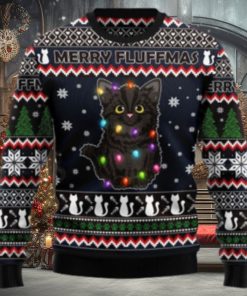 Merry Fluffmas Black Cat Ugly Christmas Sweater