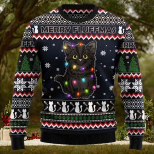 Merry Fluffmas Black Cat Ugly Christmas Sweater