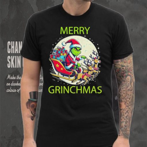 Merry Grinchmas ride a deer to give gifts hoodie, sweater, longsleeve, shirt v-neck, t-shirt