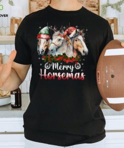 Merry Horsemas  Three Horses With Hats  Christmas Horse T Shirt