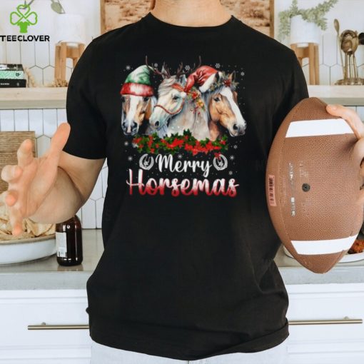 Merry Horsemas  Three Horses With Hats  Christmas Horse T Shirt