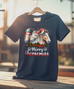 Merry Horsemas Three Horses With Hats Christmas Horse T Shirt
