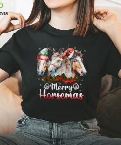 Merry Horsemas Three Horses With Hats Christmas Horse T Shirt