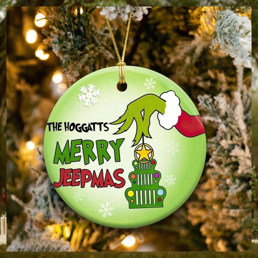 Merry Jeepmas With Grinch Hand Holding Ornament Family Christmas Tree Merry Jeepmas With Grinch Hand Holding Ornament Family Christmas Tree