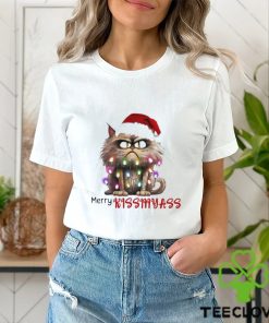 Merry Kissmyass Funny Cat Christmas Lights Shirt