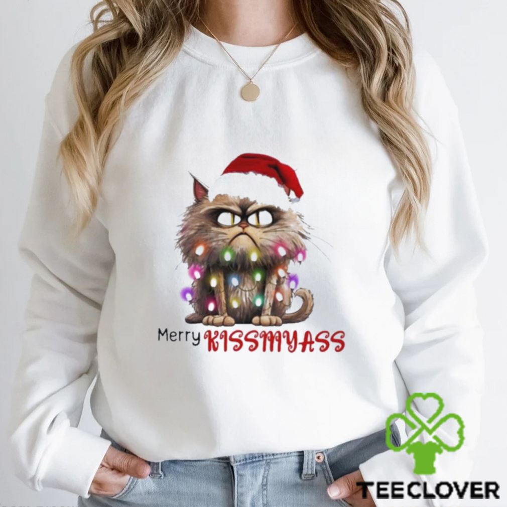Merry Kissmyass Funny Cat Christmas Lights Shirt Merry Kissmyass Funny Cat Christmas Lights Shirt