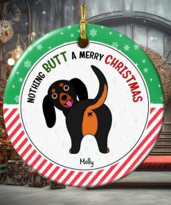 Merry Kissmyass, Gift For Dog Lover, Personalized Ceramic Ornament, Funny Dog Butt Ornament, Christmas Gift