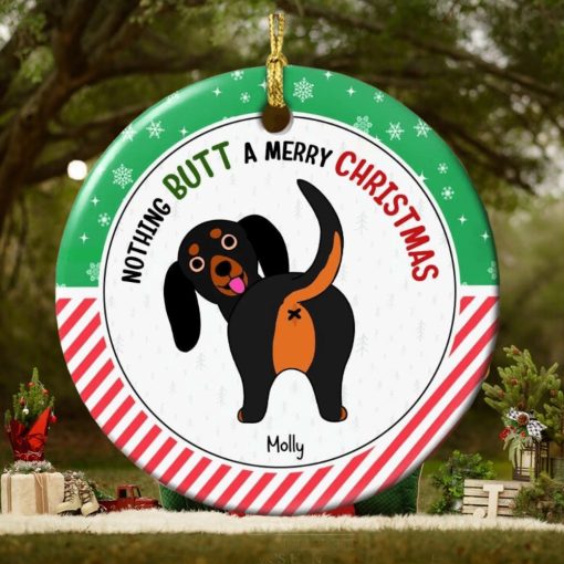 Merry Kissmyass, Gift For Dog Lover, Personalized Ceramic Ornament, Funny Dog Butt Ornament, Christmas Gift