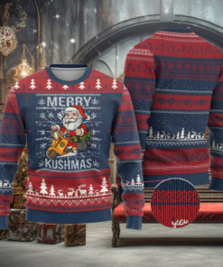 Merry Kushmas Ugly Christmas Sweater Ugly Santa Smoking Cannabis Weed 420 Xmas