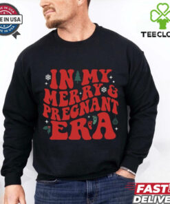 Merry & Pregnant Era Shirt, Pregnancy Reveal Christmas Shirt