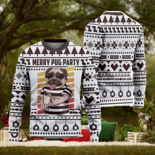 Merry Pug Party Ugly Christmas Sweater Knitted Gift For Men And Women