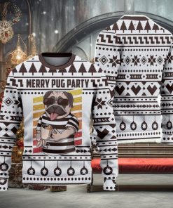 Merry Pug Party Ugly Christmas Sweater Knitted Gift For Men And Women