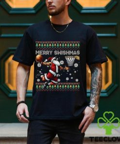 Merry Swishmas Ugly Christmas Basketball Christmas Santa Playing Basketball Shirt