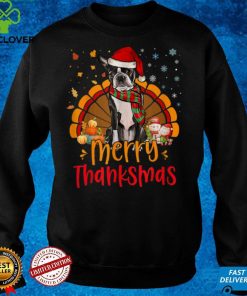 Merry Thanksmas Turkey Boston Terrier Dog Santa Scarf Xmas T Shirt