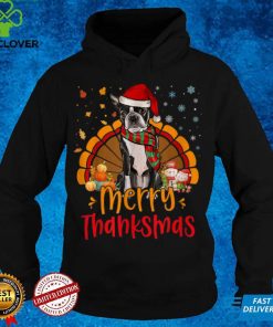 Merry Thanksmas Turkey Boston Terrier Dog Santa Scarf Xmas T Shirt