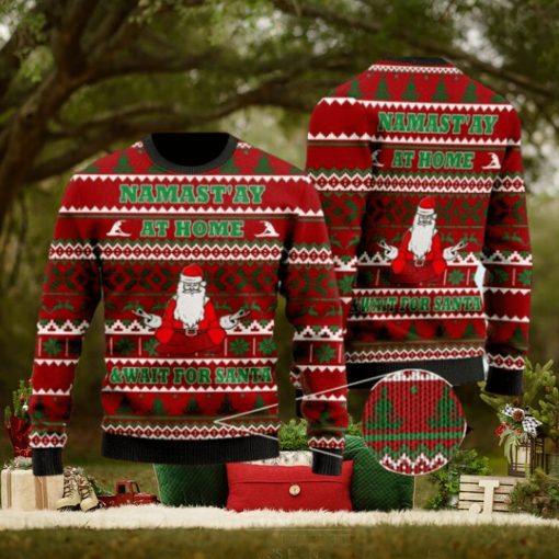 Merry Xmas Yoga With Santa Namastay At Home Gift For Christmas Party Ugly Christmas Sweater