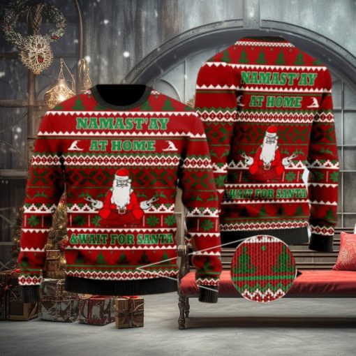 Merry Xmas Yoga With Santa Namastay At Home Gift For Christmas Party Ugly Christmas Sweater