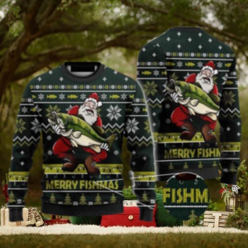 Mery Fismmas Santa Love Fishing Ugly Christmas Sweater