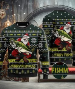 Mery Fismmas Santa Love Fishing Ugly Christmas Sweater