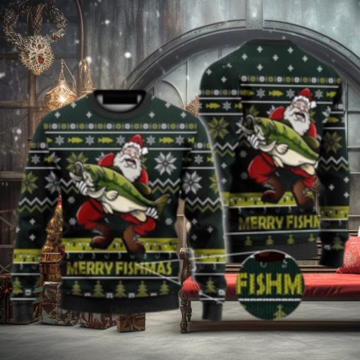 Mery Fismmas Santa Love Fishing Ugly Christmas Sweater