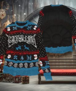 Metallica Christmas Holiday Style Snowflakes Reindeer Pattern Black And Blue 2024 Ugly Christmas Ugly Sweater