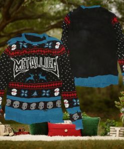Metallica Christmas Holiday Style Snowflakes Reindeer Pattern Black And Blue 2024 Ugly Christmas Ugly Sweater