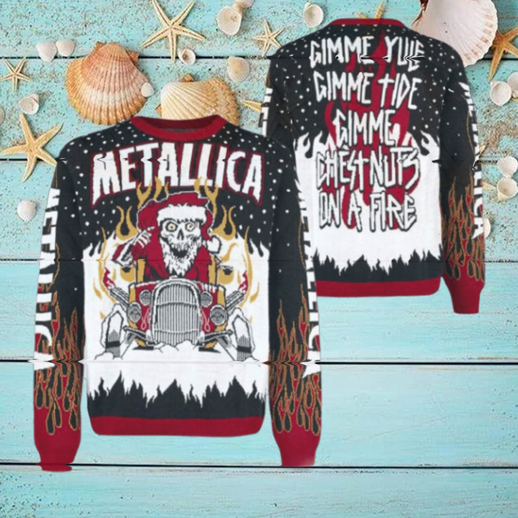 Metallica Gimme Yule Holiday Gimme Chest Nuts On A Fire Skeleton Santa On The Hot Rod Holiday Christmas Ugly Sweater Metallica Gimme Yule Holiday Gimme Chest Nuts On A Fire Skeleton Santa On The Hot Rod Holiday Christmas Ugly Sweater