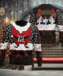 Metallica Merry Christmas Master Of Puppets Santa Style Snowy Night Holiday Ugly Sweater 2024