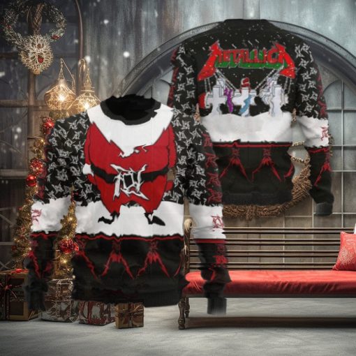 Metallica Merry Christmas Master Of Puppets Santa Style Snowy Night Holiday Ugly Sweater 2024