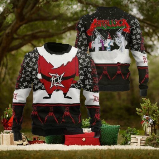 Metallica Merry Christmas Master Of Puppets Santa Style Snowy Night Holiday Ugly Sweater 2024