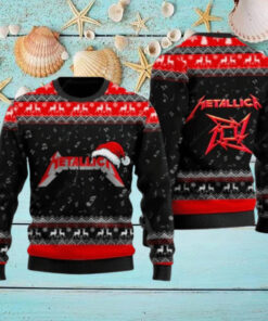 Metallica Signature Logo With Santa Hat Reindeer Pattern Black And Red Knitted Ugly Christmas Sweater
