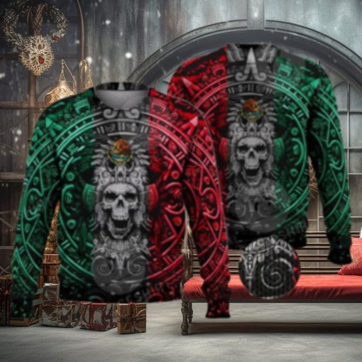 Mexican Ancient Aztec Warrior Skull 3D Full Print Ugly Sweater Christmas Gift Sweater