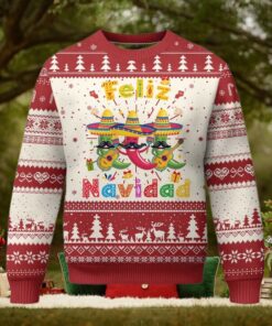 Mexico Xmas Ugly Christmas Sweater Feliz Navidad Mexican Fiesta Hot Pepper Guitar Party