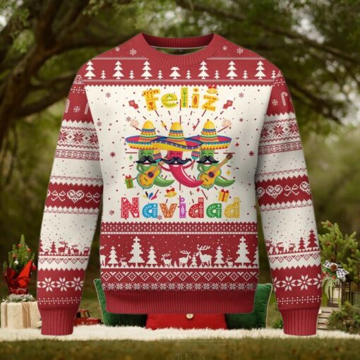 Mexico Xmas Ugly Christmas Sweater Feliz Navidad Mexican Fiesta Hot Pepper Guitar Party