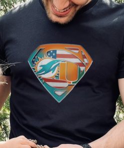 Miami Dolphins And Miami Hurricanes Superman Sports Logo Shirt