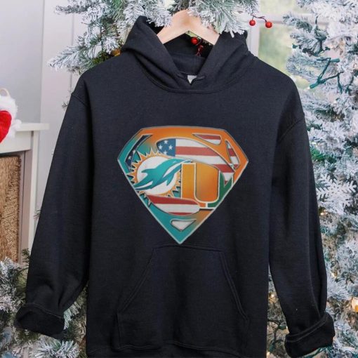 Miami Dolphins And Miami Hurricanes Superman Sports Logo Shirt