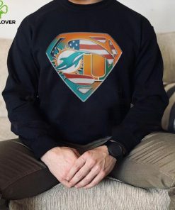 Miami Dolphins And Miami Hurricanes Superman Sports Logo Shirt