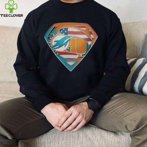 Miami Dolphins And Miami Hurricanes Superman Sports Logo Shirt