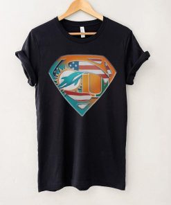 Miami Dolphins And Miami Hurricanes Superman Sports Logo Shirt