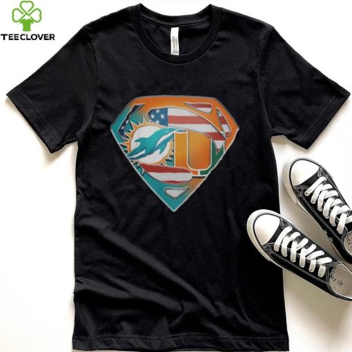 Miami Dolphins And Miami Hurricanes Superman Sports Logo Shirt