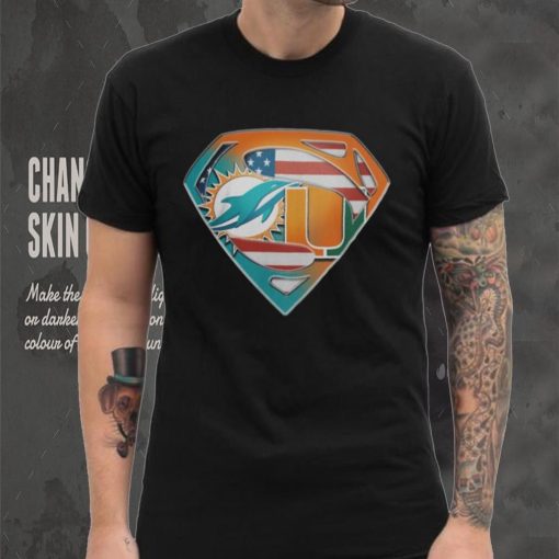 Miami Dolphins And Miami Hurricanes Superman Sports Logo Shirt