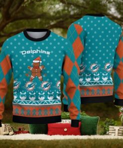 Miami Dolphins Christmas Gingerbread Man Knitted Ugly Christmas Sweater AOP Gift For Men And Women