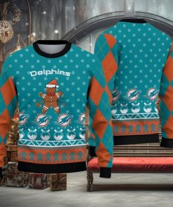 Miami Dolphins Christmas Gingerbread Man Knitted Ugly Christmas Sweater AOP Gift For Men And Women