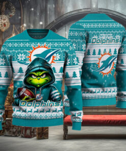 Miami Dolphins Christmas Grinch Knitted Sweater