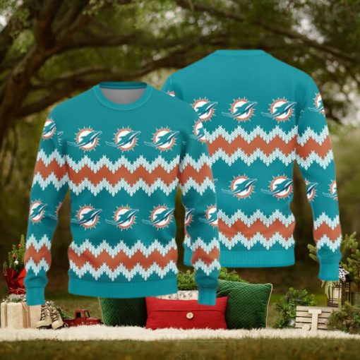 Miami Dolphins Christmas Pattern Ugly Christmas Sweater Blizzard AOP Gift For Fans